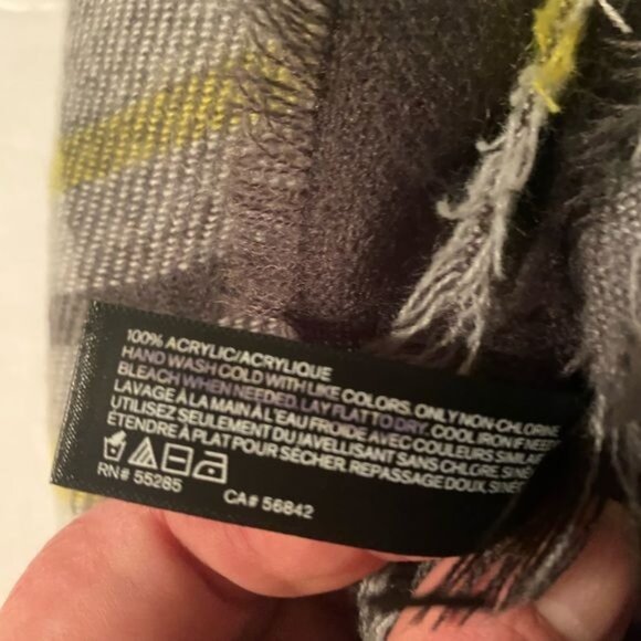 Express Plaid Print Scarf Wrap Academia Grey Yellow Cabincore Yellow Brown Boho - Picture 6 of 7